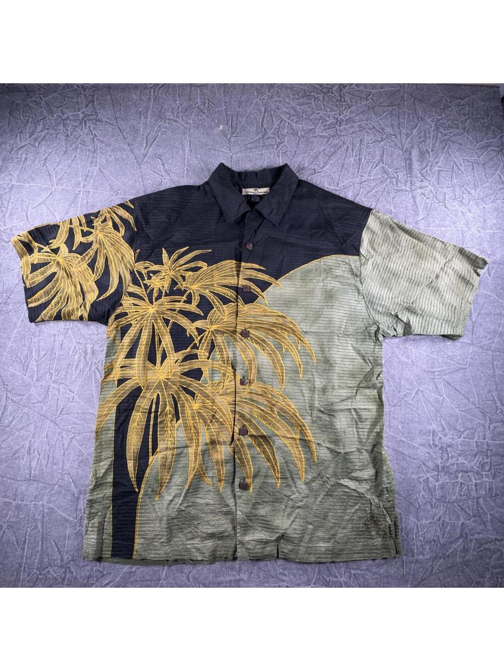 Tommy Bahama Shirt Men's M Black Silk Cotton Button Up